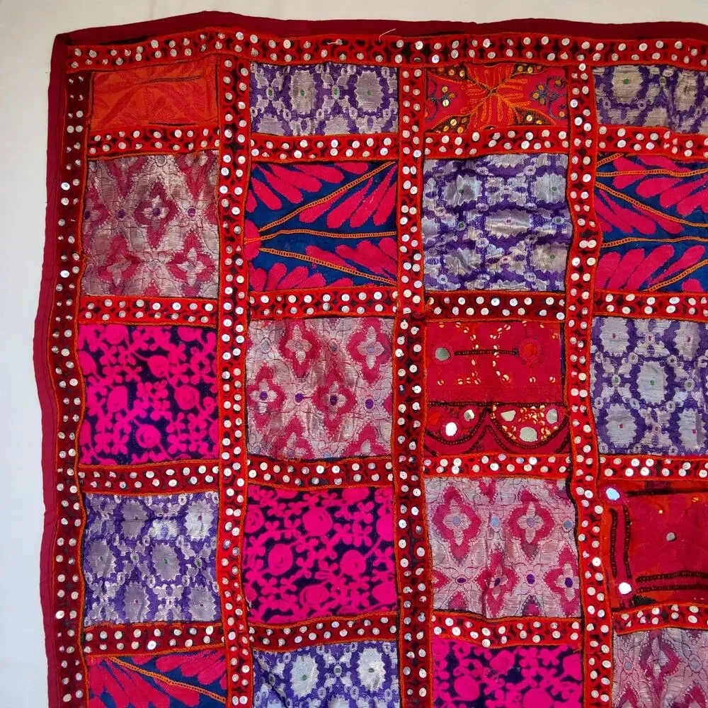 Handmade Bohemian Embroidered Patchwork Wall Hanging Tapestry from India 29